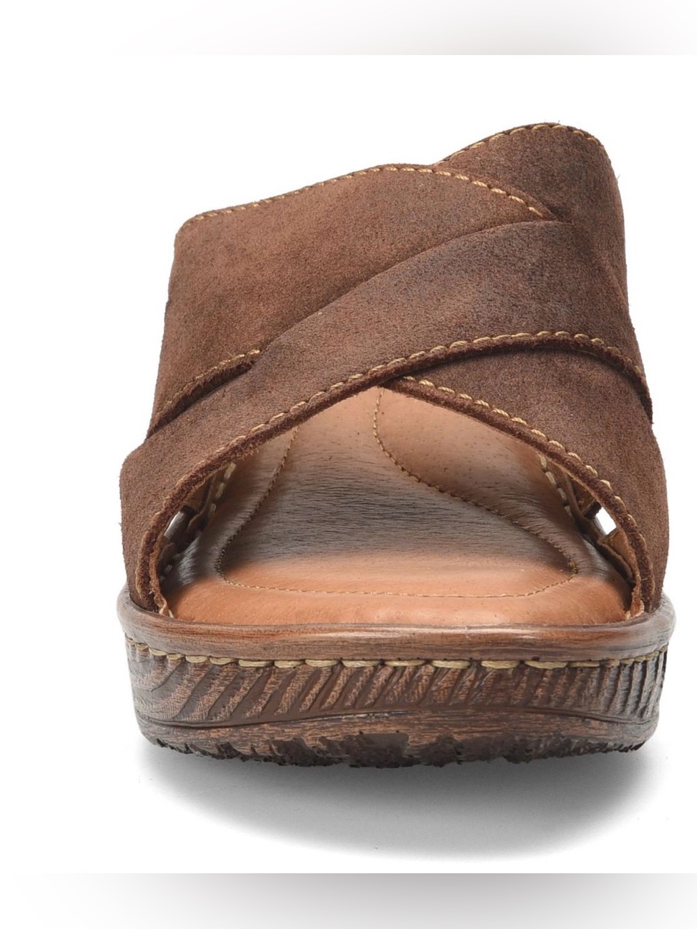 Born Teayo Chocolate Brown Distressed Suede Crisscross Slide Sandals size 6 - Picture 7 of 13